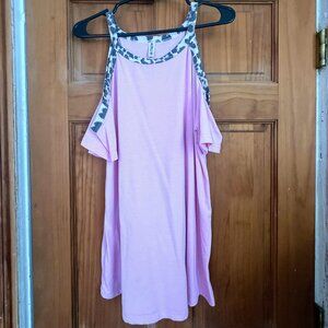 Cheetah Print Pink Cold Shoulder Top | Size Small